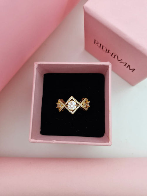 Geometric Rhombus Crystal Statement Ring