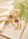 Gold-Tone Dual-Color Enamel Heart Open Cuff Bangles (Pair)
