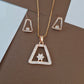 Rose Gold-Tone Geometric Trapezoid Floral Pendant Set