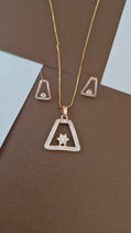 Rose Gold-Tone Geometric Trapezoid Floral Pendant Set