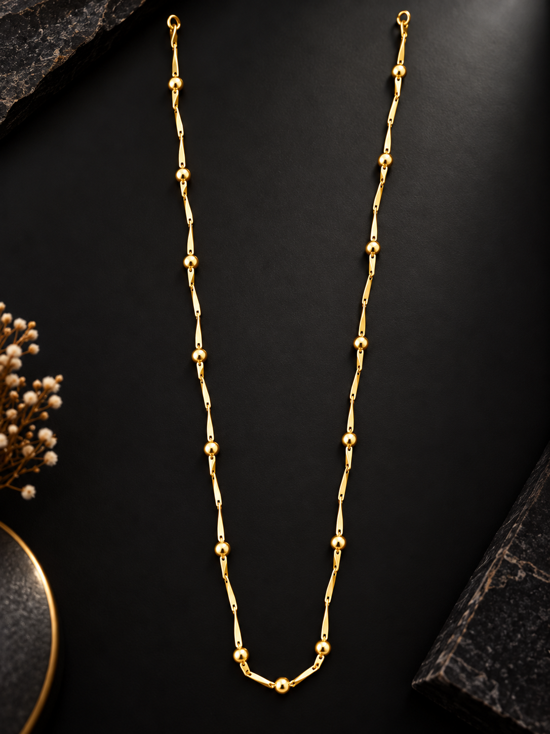 Ridhivam 18K Gold-Plated Anti-Tarnish Beaded Bar Station Neck Chain | Premium Demi-Fine Jewelry