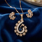 Rose Gold-Tone Sapphire Blue & Baguette CZ Pendant Set