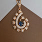 Rose Gold-Tone Sapphire Blue & Baguette CZ Pendant Set