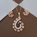Rose Gold-Tone Sapphire Blue & Baguette CZ Pendant Set
