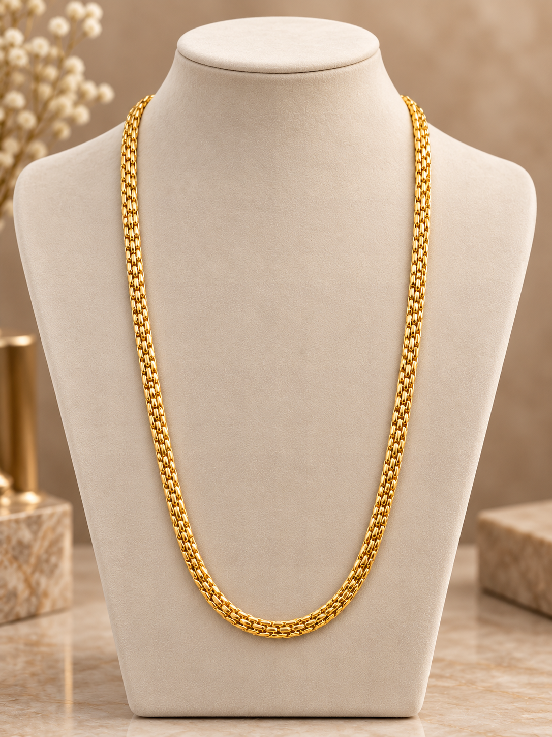 Ridhivam 18K Gold-Plated Anti-Tarnish Woven Mesh Neck Chain | Premium Demi-Fine Jewelry