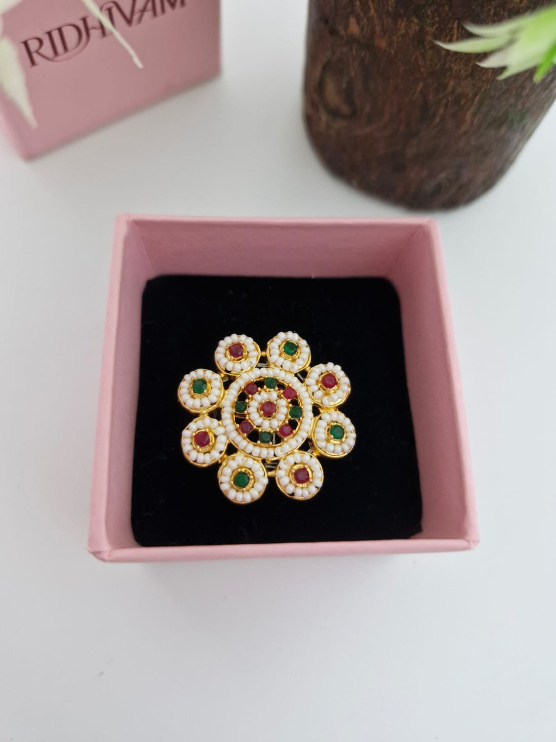 Royal Heritage Ruby & Emerald Seed Pearl Statement Ring
