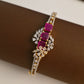 Gold Pink Flower Design Diamond Bracelet For Women