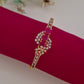 Gold Pink Flower Design Diamond Bracelet For Women