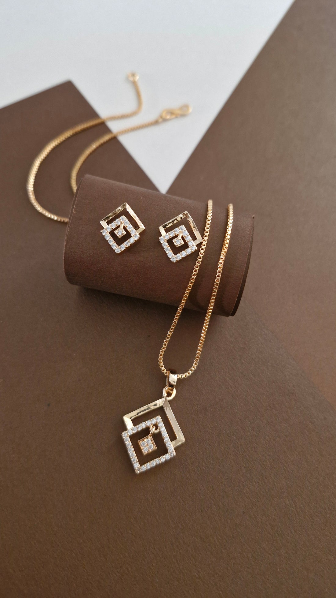 Delicate Square Diamond Pendant Set