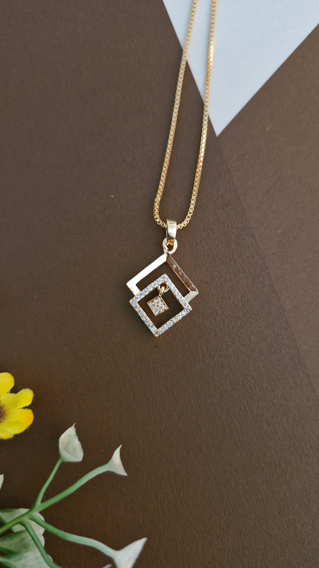Delicate Square Diamond Pendant Set