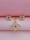 Designer Geometric Diamond-Shaped Emerald CZ Pendant Set for Women | Gold Plated Partywear Jewelry Set