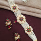 Ridhivam Royal Multi-Strand Pearl Choker Set with Ruby & Emerald Floral Motifs