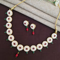 Traditional Pearl Disc Collar Necklace Set with Ruby & Emerald Accents