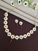 Traditional Pearl Disc Collar Necklace Set with Ruby & Emerald Accents