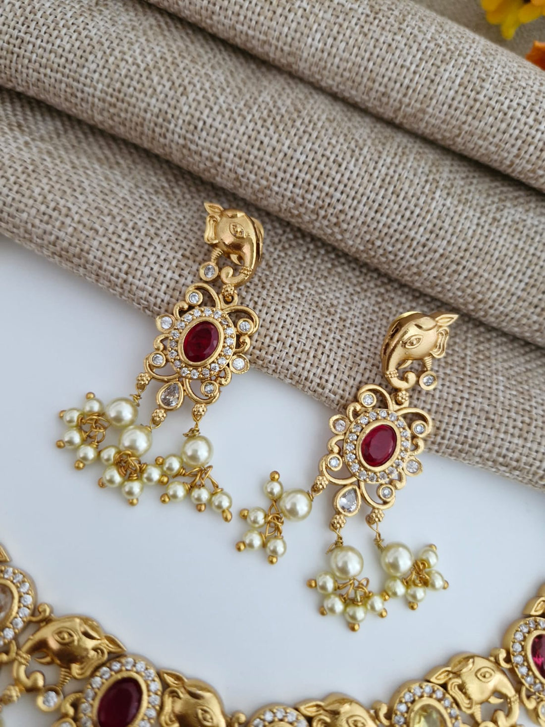 The Navratna Elegance Elephant Necklace Set