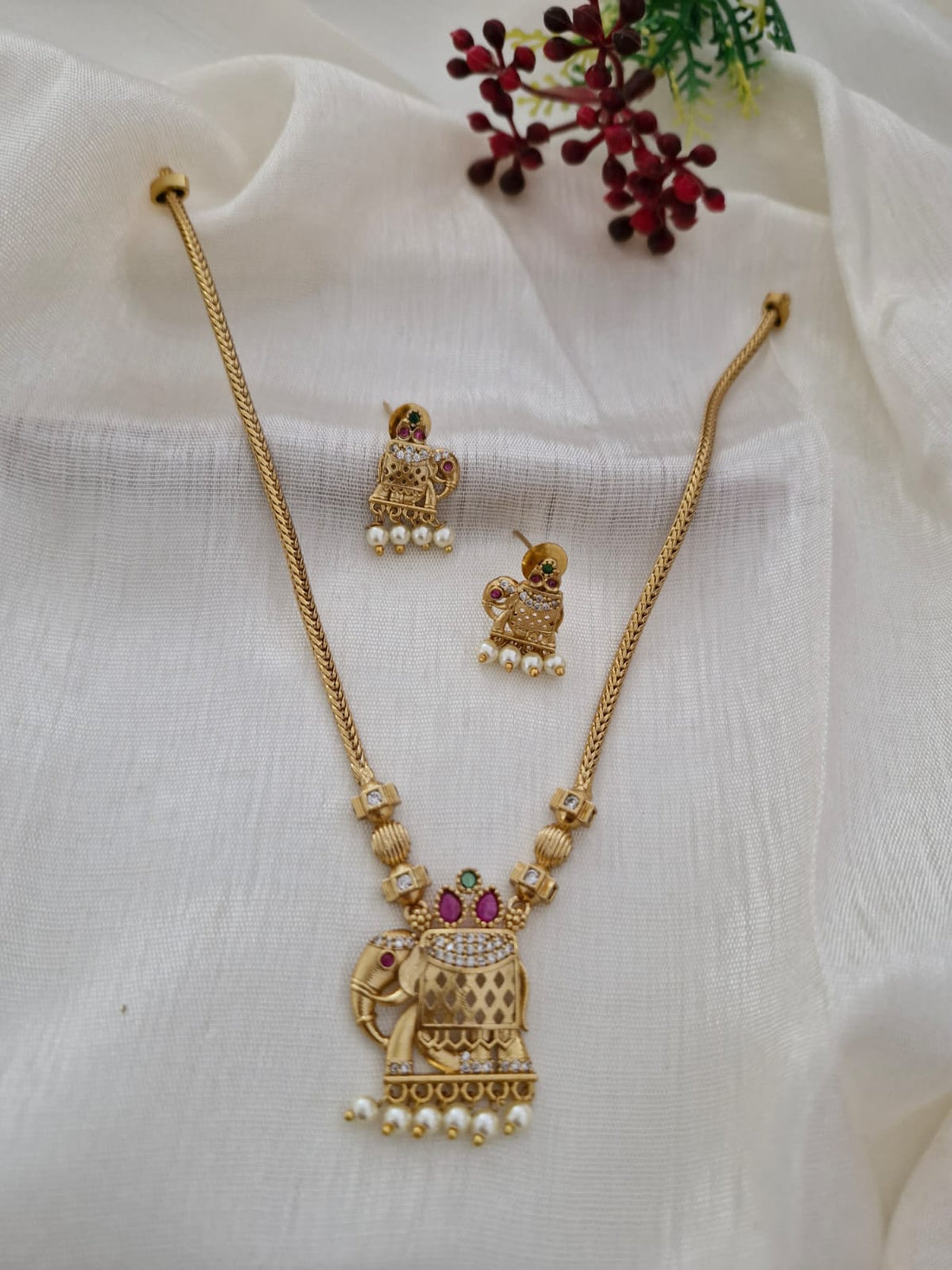 Gold-Tone Elephant Pendant & Snake Chain Set
