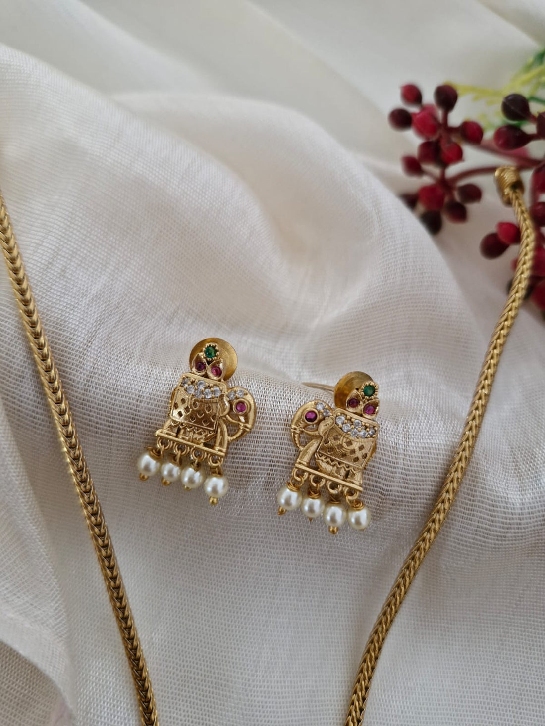 Gold-Tone Elephant Pendant & Snake Chain Set