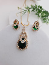 Emerald Green Teardrop AD Pendant Set