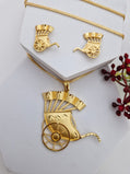 Gold-Tone Vintage Cart Pendant & Earring Set