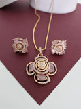 Rose Gold-Tone Blush Pink Floral & AD Pendant Set