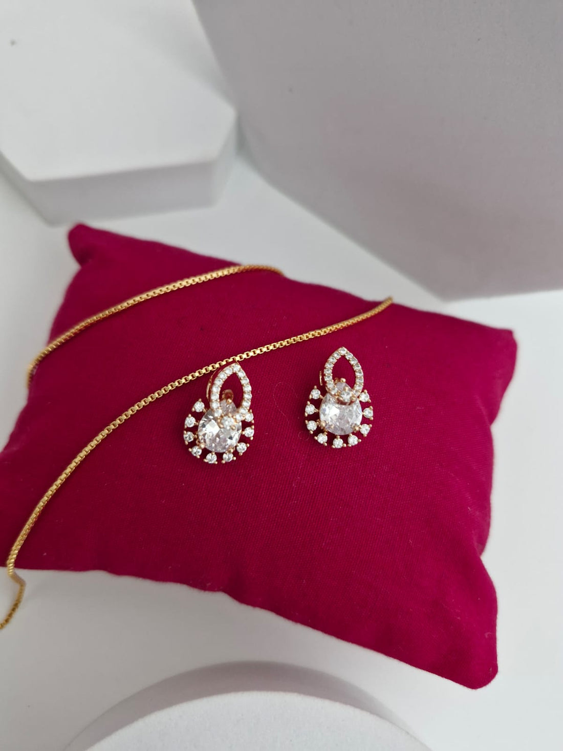Royal Halo Pear-Cut American Diamond Pendant Set in Rose Gold Plating