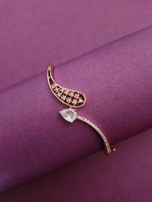 Rose Gold-Tone Pear Solitaire & Lattice Wing Cuff Bracelet