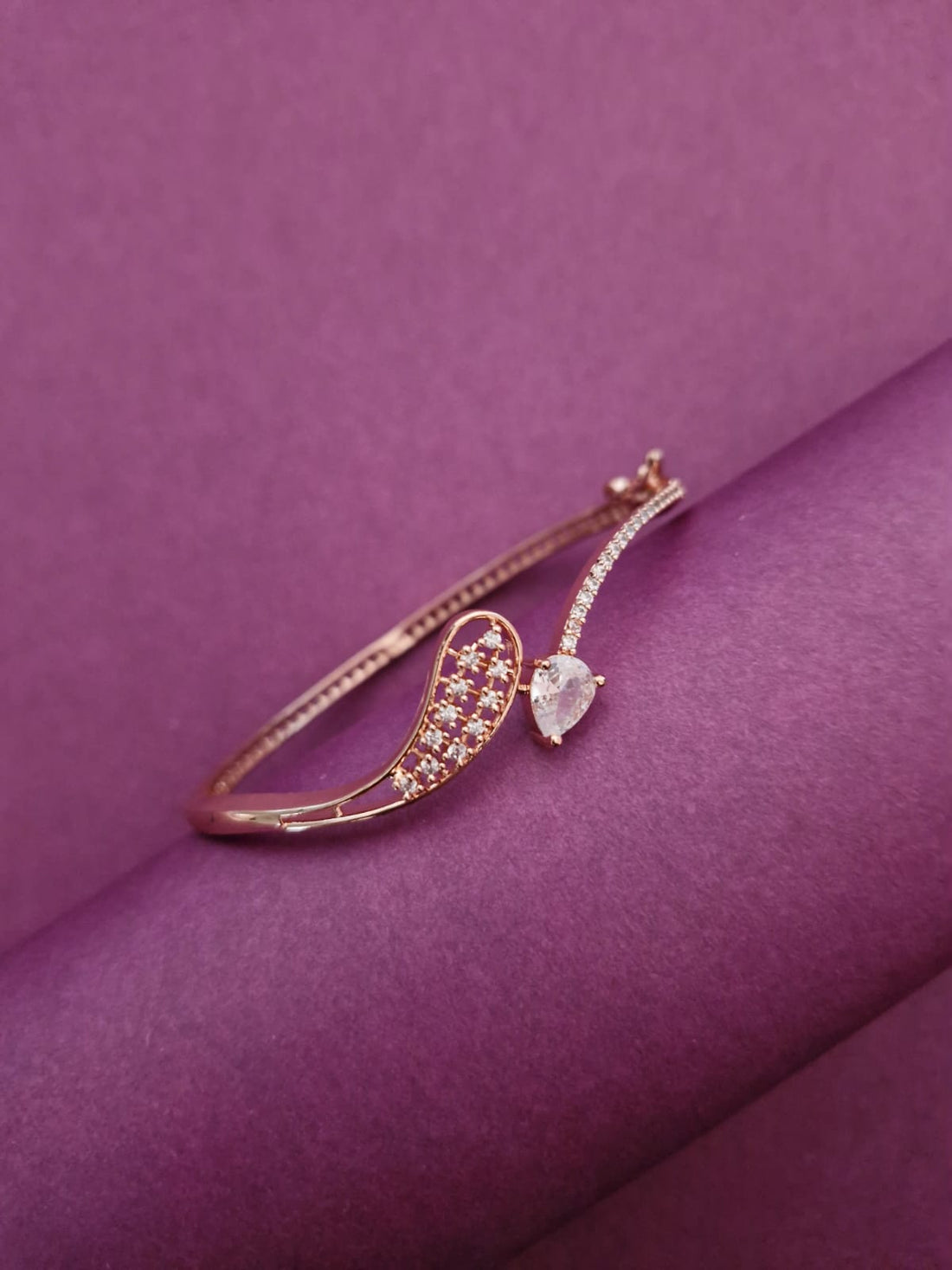 Rose Gold-Tone Pear Solitaire & Lattice Wing Cuff Bracelet