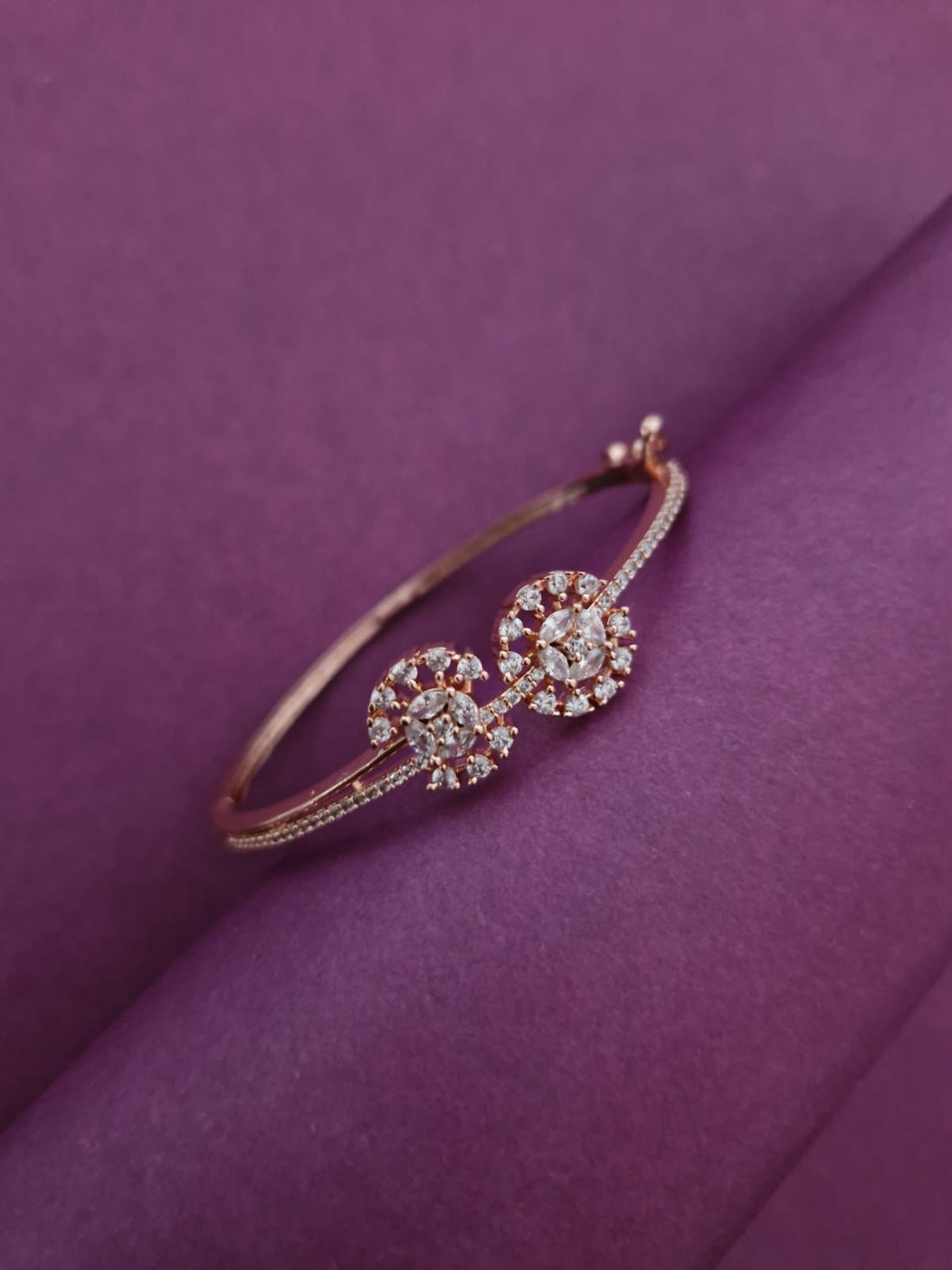 Rose Gold-Tone Twin Floral American Diamond Bracelet