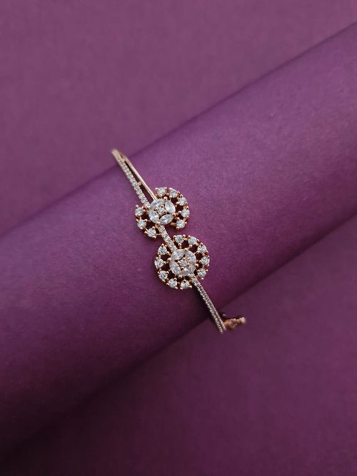 Rose Gold-Tone Twin Floral American Diamond Bracelet