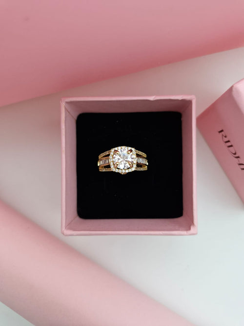 Royal Cushion Halo Solitaire Adjustable Ring (18K Gold Plated)