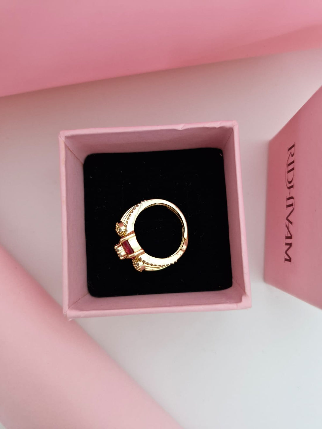 Royal Imperial Ruby & American Diamond 18K Gold-Plated Statement Ring