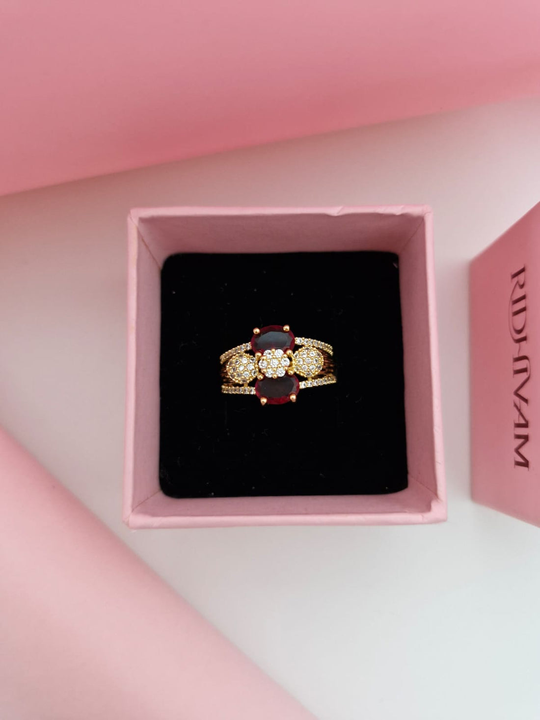 Royal Imperial Ruby & American Diamond 18K Gold-Plated Statement Ring