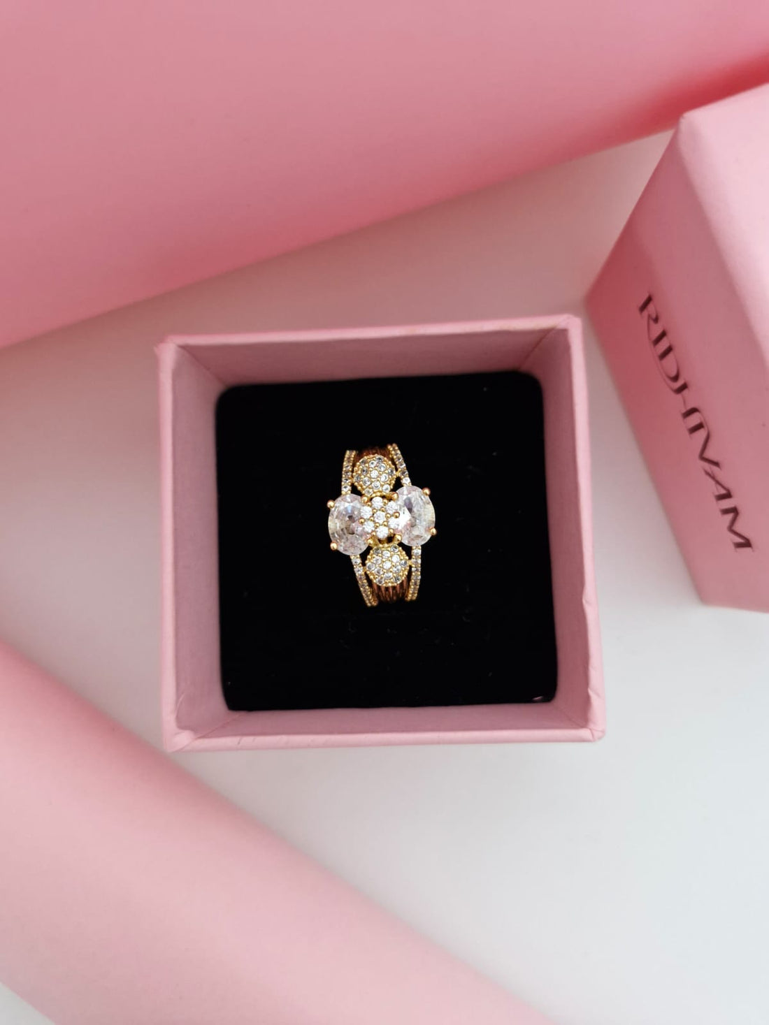Royal Imperial Crystal & American Diamond 18K Gold-Plated Statement Ring