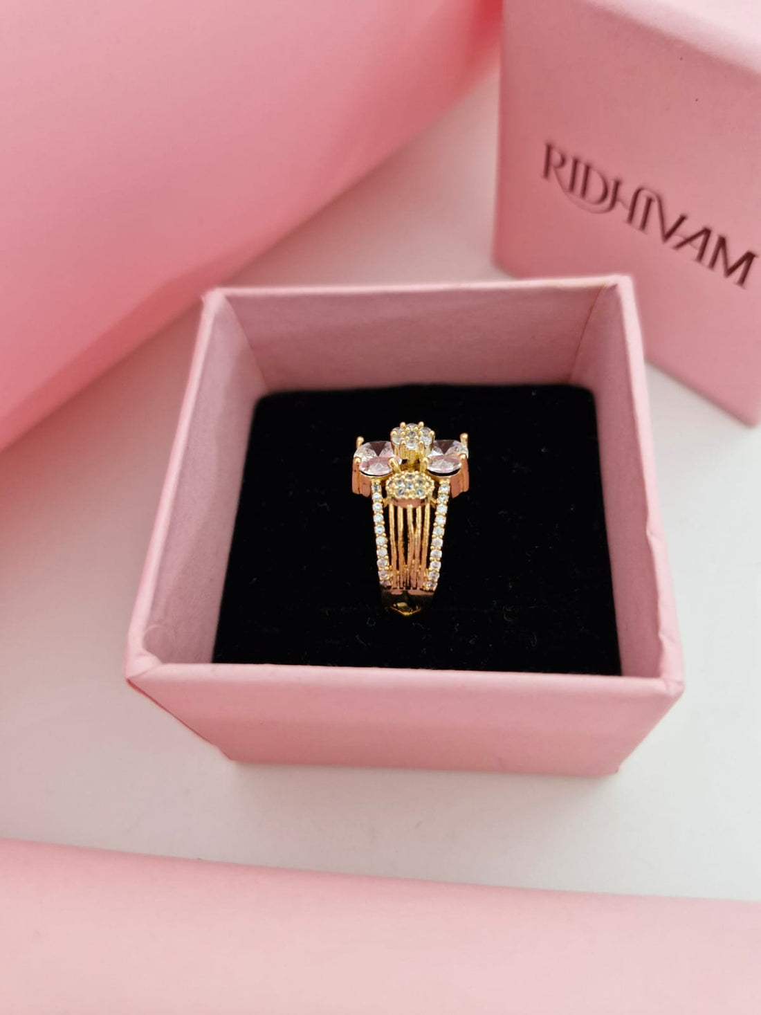 Royal Imperial Crystal & American Diamond 18K Gold-Plated Statement Ring