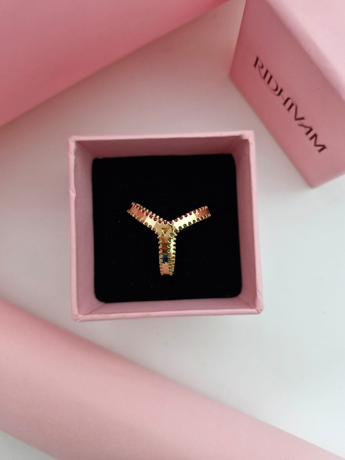 Royal Avant-Garde Zipper Multi-Gem 18K Gold-Plated Statement Ring