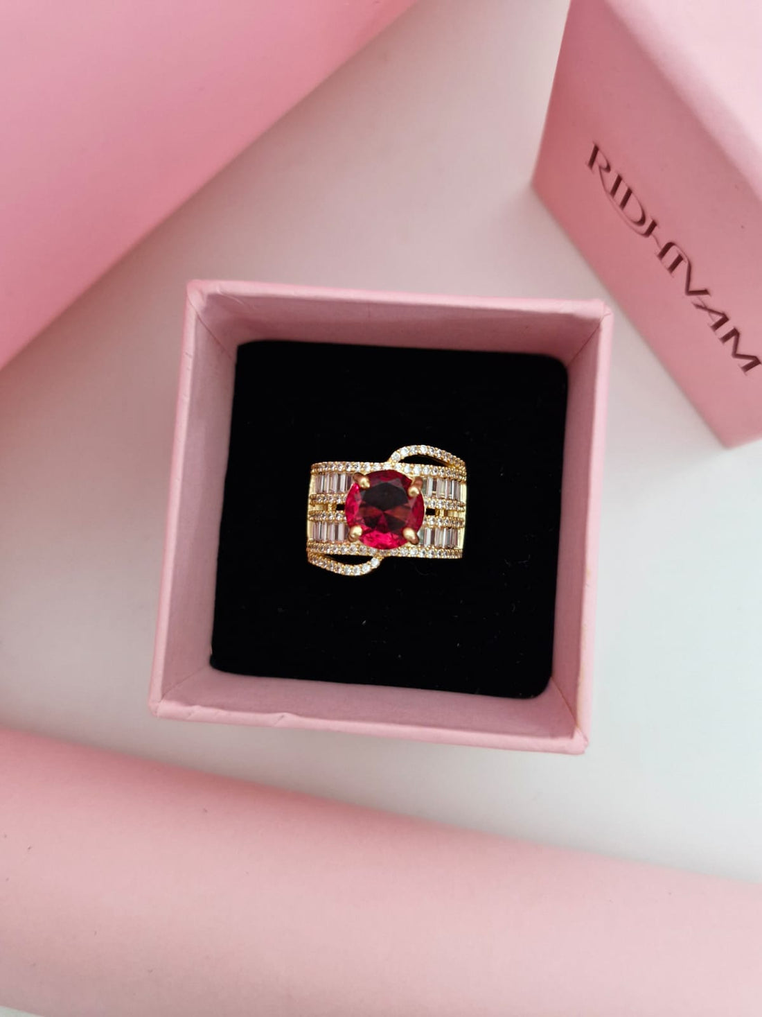 Royal Ruby Red Multi-Band Adjustable Ring (18K Gold Plated)