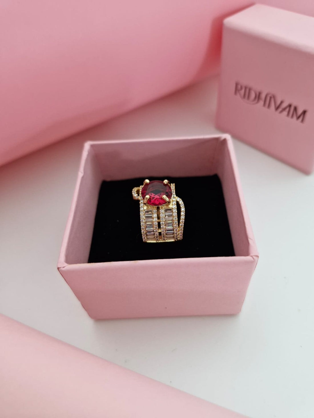 Royal Ruby Red Multi-Band Adjustable Ring (18K Gold Plated)