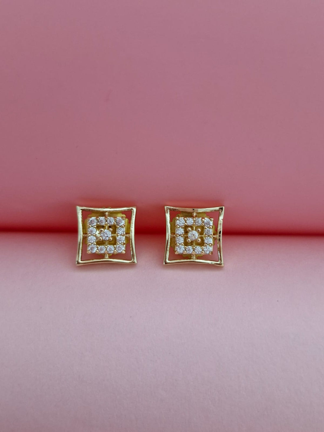 18k Gold-Plated Rhombus Geometric Pendant & Square Earring Set with Cubic Zirconia