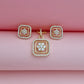 18K Gold-Plated Square Floral Halo Cubic Zirconia Pendant & Stud Earrings Set for Women