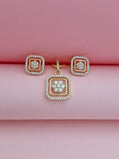 18K Gold-Plated Square Floral Halo Cubic Zirconia Pendant & Stud Earrings Set for Women