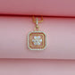 18K Gold-Plated Square Floral Halo Cubic Zirconia Pendant & Stud Earrings Set for Women