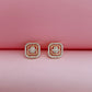 18K Gold-Plated Square Floral Halo Cubic Zirconia Pendant & Stud Earrings Set for Women
