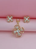 Designer Flower Motif Cubic Zirconia Pendant Set for Women | Gold Plated American Diamond Jewelry Set