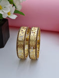 Designer 18K Gold Plated Floral Lattice Bangles | 1 Pair Set of 2 for Both Hands | Champagne CZ Bordered Traditional Kangan Pair