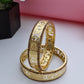 Designer 18K Gold Plated Floral Lattice Bangles | 1 Pair Set of 2 for Both Hands | Champagne CZ Bordered Traditional Kangan Pair