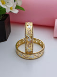 18K Gold Plated Tri-Color Filigree CZ Stone Bangles (1 Pair - Set of 2 for Both Hands)