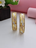 18K Gold Plated Tri-Color Textured Leaf Filigree CZ Bangles (1 Pair - Set of 2 for Both Hands)