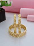 18K Gold Plated Floral Cutwork Textured Bangles (2 Pair - Set of 4 for Both Hands) | Royal Matte & Gloss Finish Gold Jewellery