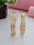 18K Gold Plated Multi-Strand Wire CZ Studded Cuff Bangles (1 Pair - Set of 2 for Both Hands) | Modern Layered Gold Bangle Set