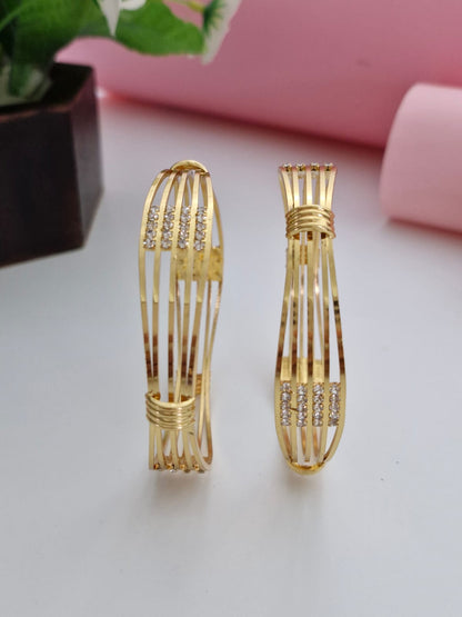 18K Gold Plated Multi-Strand Wire CZ Studded Cuff Bangles (1 Pair - Set of 2 for Both Hands) | Modern Layered Gold Bangle Set